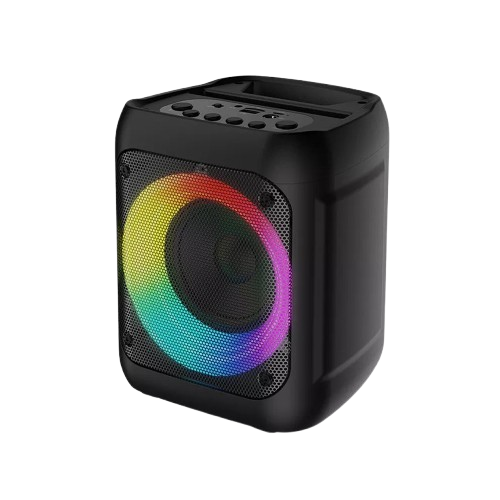 Coluna Bluetooth portátil SQ133BT Havit - Mini PA com luzes RGB, TWS, driver de 4", BT5.2, saída RMS de 8W, bateria de 2000mAh, entrada de microfone/suporte USB/SD/AUX/FM - Preto