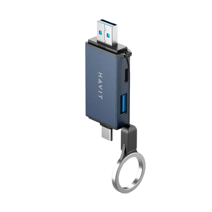 Hub Multiportas 6 em 1 HAVIT HB4040 (Duplo Conector e Leitor de Cartões)