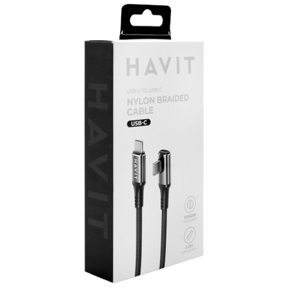 Cabo Tipo-C para Tipo-C em Ângulo 90º HAVIT CB6314 PD 60W (3m)