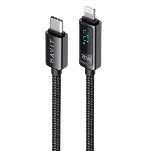 Cabo USB-C para Lightning HAVIT CB6246 com Visor LED PD 20W (1.2m)