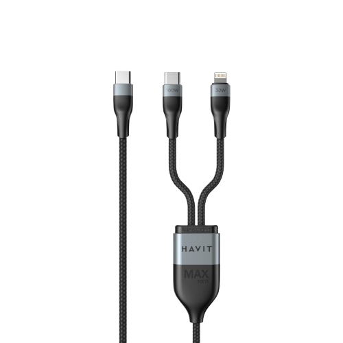 Cabo Splitter 2-em-1 USB-C para USB-C + Lightning HAVIT CB6326 PD 100W (1.2m)