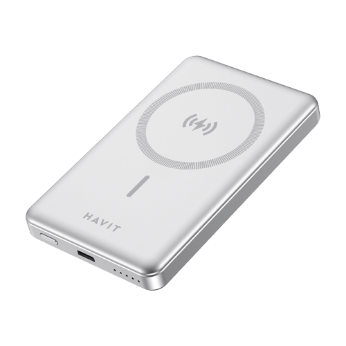 Power Bank Magnético Sem Fios HAVIT PB5203 SILVER 10000mAh Carregador Portátil GaN/Alum nio PD 20W Premium (Cópia)