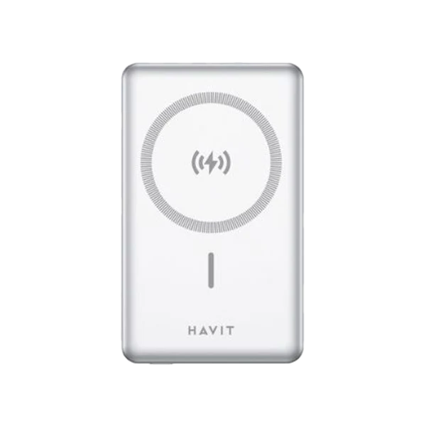 Power Bank Magnético Sem Fios HAVIT PB5203 SILVER 10000mAh Carregador Portátil GaN/Alum nio PD 20W Premium (Cópia)