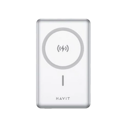 Power Bank Magnético Sem Fios HAVIT PB5203 SILVER 10000mAh Carregador Portátil GaN/Alum nio PD 20W Premium (Cópia)