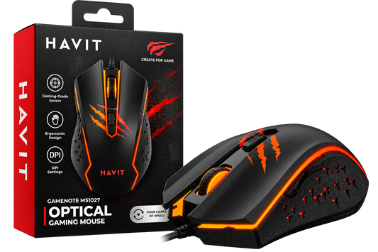 Rato Gaming Ergon mico HAVIT MS1027 RGB 2400 DPI   Rato Gamer com Fios 6 Bot es Preto