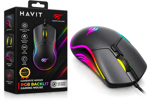 Rato Gaming de Precis o HAVIT MS1029 RGB 7200 DPI   Rato Gamer Ergon mico com 6 Bot es Preto