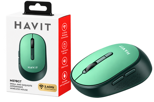 Rato Gaming Sem Fios HAVIT MS78GT 3200 DPI   Design Ergonómico Ambidestro Verde