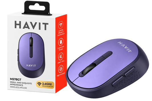Rato Gaming Sem Fios HAVIT MS78GT 3200 DPI Design Ergonémico Ambidestro Roxo