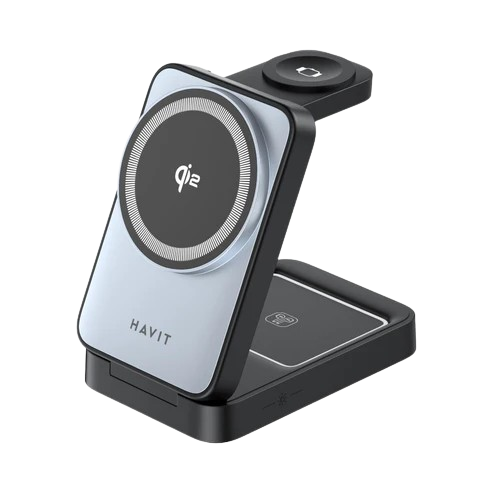Havit - Estação de Carregamento Sem Fio 3in1 (W3103) - para Telefone/Fones de Ouvido/Relógio, 15W - Preto / Cinza