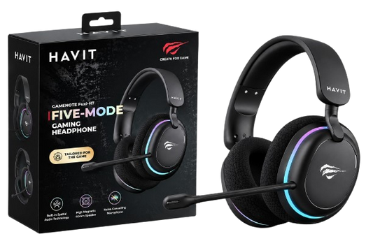 Auscultadores Gaming HAVIT Gamenote Fuxi-H7 Sem Fios Headset Tri-Mode com Som Virtual 7.1 e Bateria de Longa Dura  o Preto