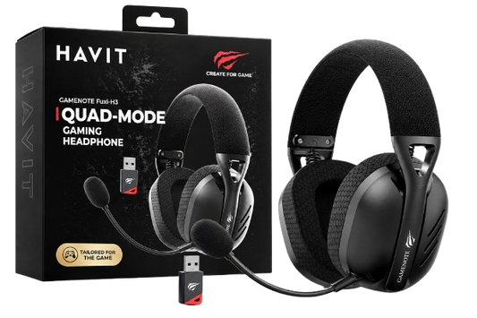 Auscultadores Gaming HAVIT Gamenote Fuxi-H3 Sem Fios Headset Quad-Mode com Latência 24ms e Som 7.1 Preto