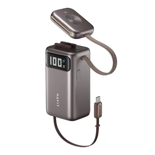 HAVIT PB36 Power Bank 4-em-1 portátil e power bank Fashion com cabo USB-C e carregador e display de relógio